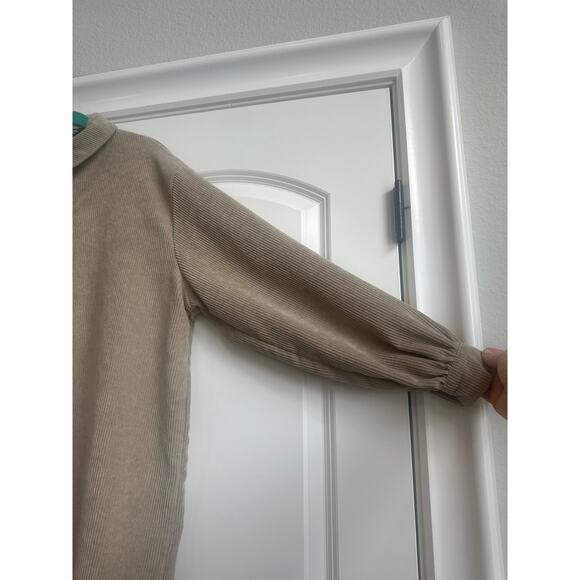 Nasty Gal Beige Corduroy Collar Button Up Oversized Shacket with Front Pocket - Picture 3 of 9